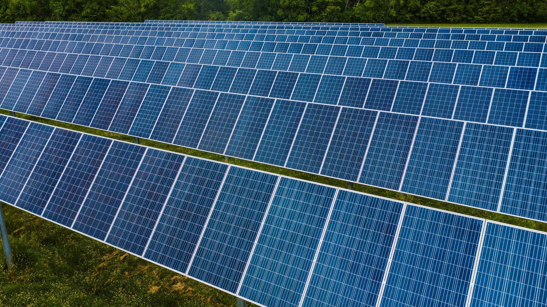 Freiflächen-Solarpark auf grüner Wiese